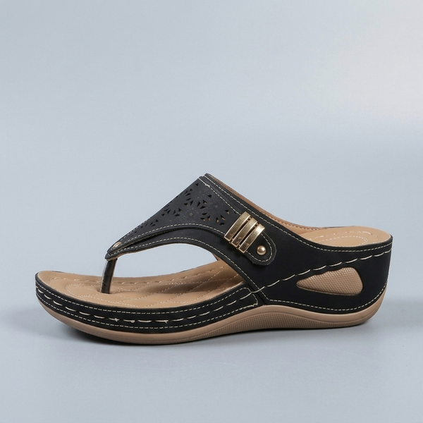 Sandals For Women | Cushioned Slip-On Wedge Black side profile view