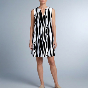 Women's Mini Dress | Striped Sleeveless V-Neck White / Black front view
