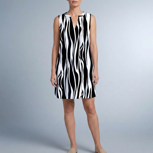 Women's Mini Dress | Striped Sleeveless V-Neck White / Black front view