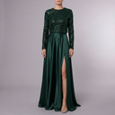 Women's Dress | Maxi Sequin Long Sleeve High Neck Green front view