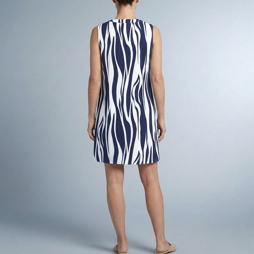 Women's Mini Dress | Striped Sleeveless V-Neck Blue front view