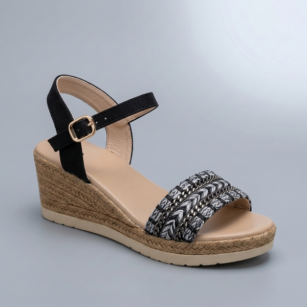 Sandals For Women | Wedge Platform Open Toe Black three-quarter front view