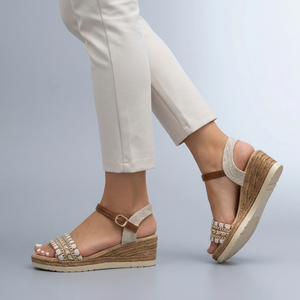 Sandals For Women | Wedge Platform Open Toe Khaki side view walking
