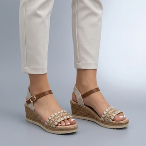 Sandals For Women | Wedge Platform Open Toe Khaki front view worn