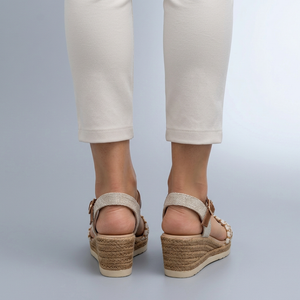 Sandals For Women | Wedge Platform Open Toe Khaki back view worn