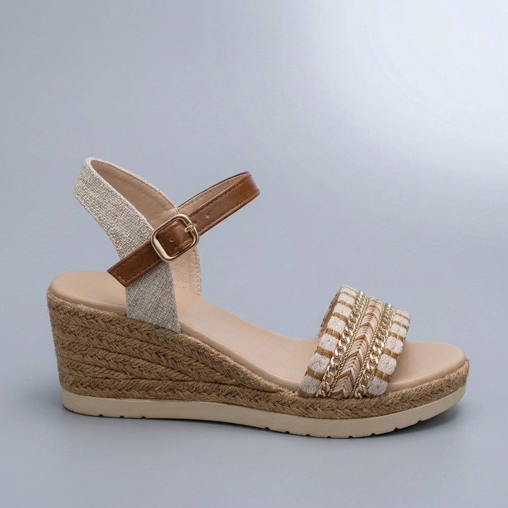 Sandals For Women | Wedge Platform Open Toe Khaki three-quarter front view