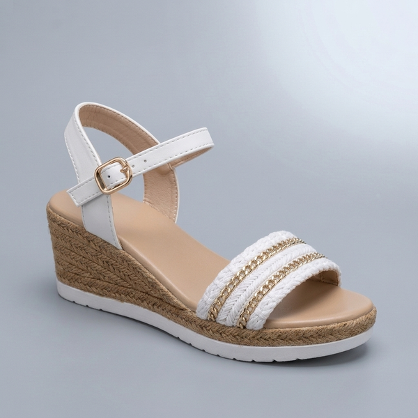 Sandals For Women | Wedge Platform Open Toe White three-quarter front view