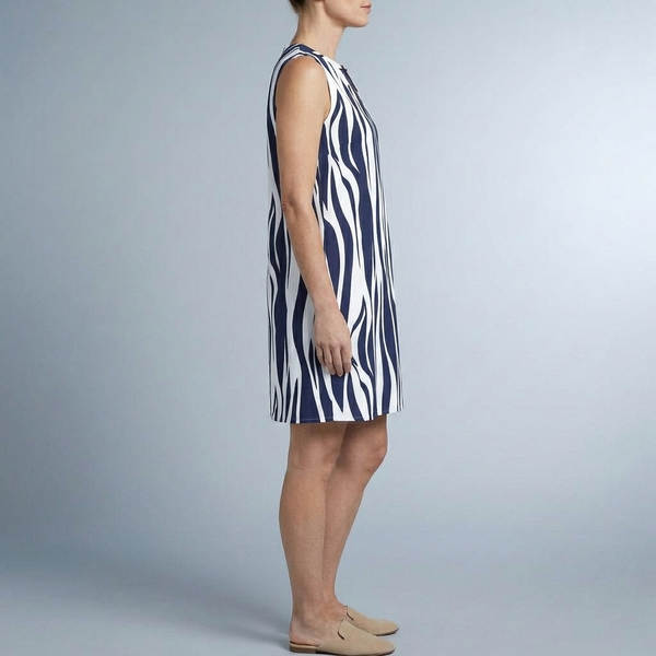 Women's Mini Dress | Striped Sleeveless V-Neck Blue side view