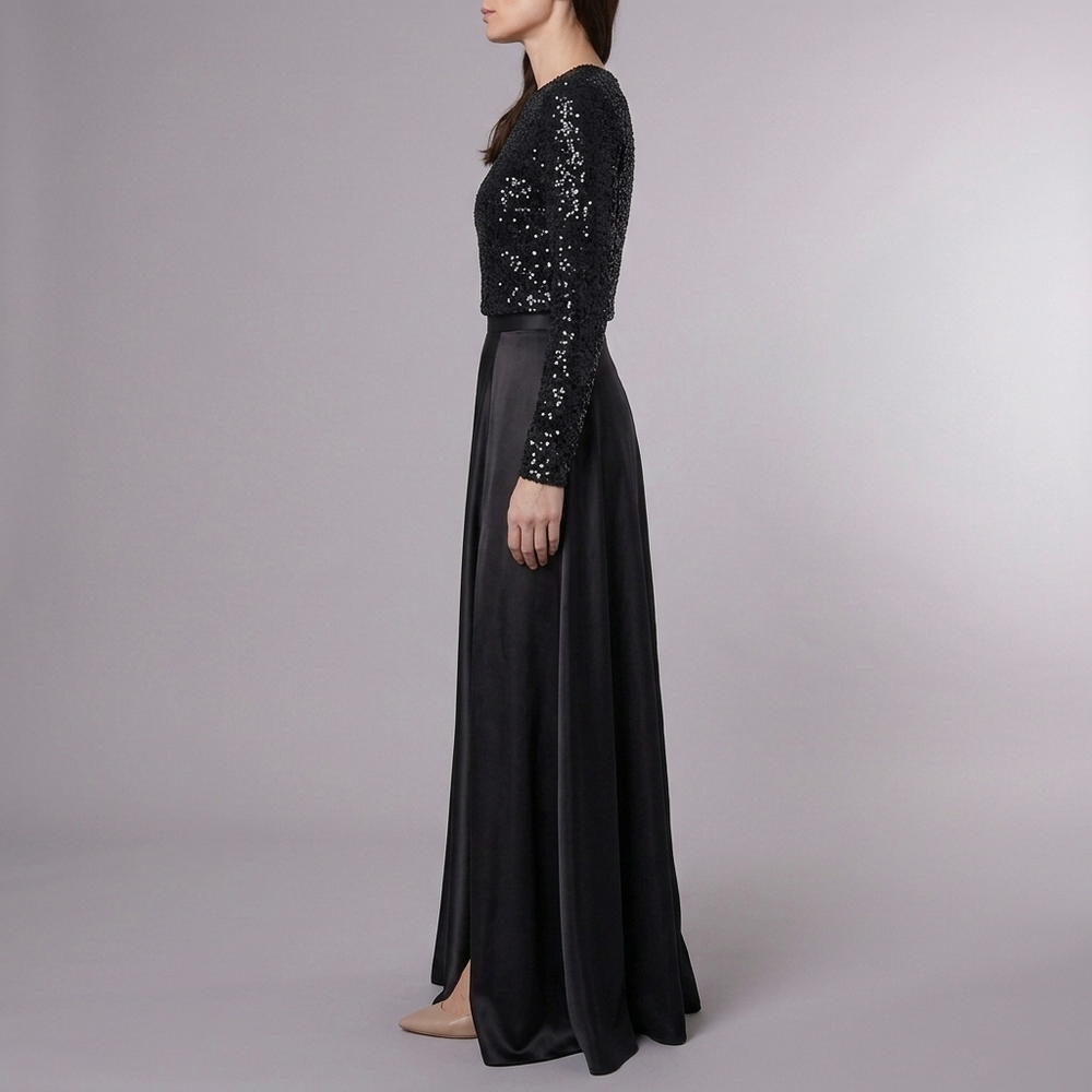 Women's Dress | Maxi Sequin Long Sleeve High Neck Black front view