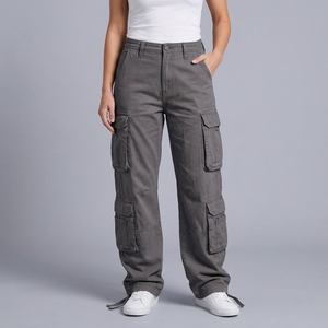 Women's Cargo Pants | Cargo Pockets Utility Style Grey front view