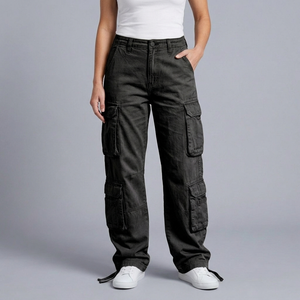 Women's Cargo Pants | Cargo Pockets Utility Style Black front view