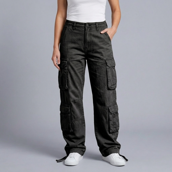 Women's Cargo Pants | Cargo Pockets Utility Style Black front view