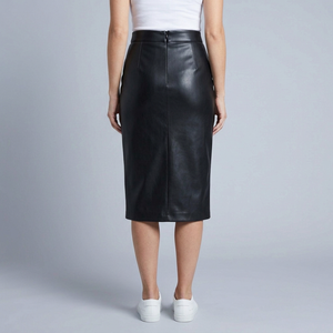 Women's Skirt | Midi Leather High Slit Black back view
