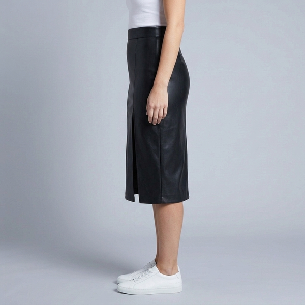 Women's Skirt | Midi Leather High Slit Black side view