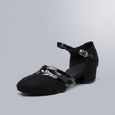 Black Shoes For Women | Dance Ankle Strap Block Heel Black three-quarter front view