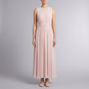 Women's Bridesmaid Dress | Maxi Pleated Gathered Waist Sleeveless Pink front view