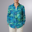 Women's Blouse | Peacock Print Button Front Long Sleeve Multicolour front view