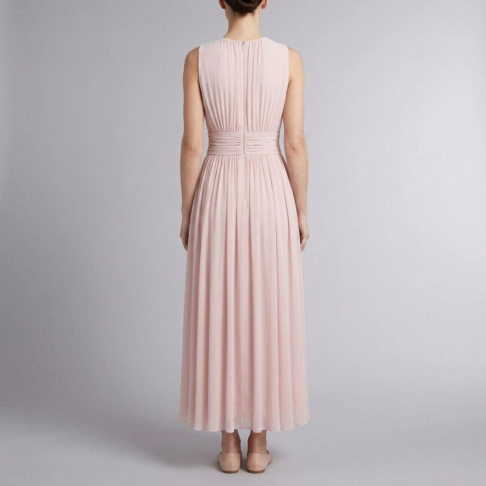 Women's Bridesmaid Dress | Maxi Pleated Gathered Waist Sleeveless Pink front view