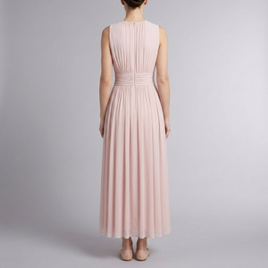 Women's Bridesmaid Dress | Maxi Pleated Gathered Waist Sleeveless Pink back view