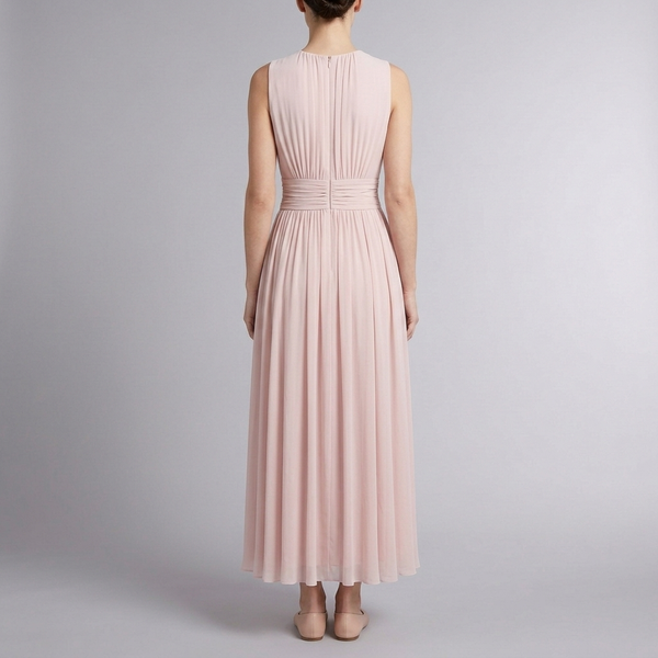 Women's Bridesmaid Dress | Maxi Pleated Gathered Waist Sleeveless Pink back view