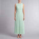 Women's Bridesmaid Dress | Maxi Pleated Gathered Waist Sleeveless Mint Green front view