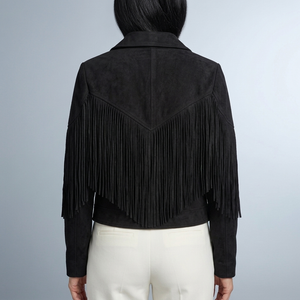 Women's Fringed Jacket | Cropped Suede Western Black back view