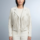 Women's Fringed Jacket | Cropped Suede Western White front view