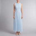 Women's Bridesmaid Dress | Maxi Pleated Gathered Waist Sleeveless Light Blue front view