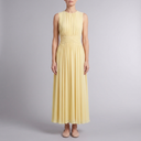 Women's Bridesmaid Dress | Maxi Pleated Gathered Waist Sleeveless Yellow front view