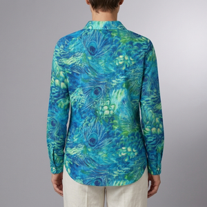 Women's Blouse | Peacock Print Button Front Long Sleeve Multicolour back view