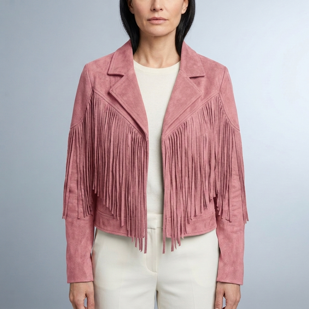Women's Fringed Jacket | Cropped Suede Western Black front view
