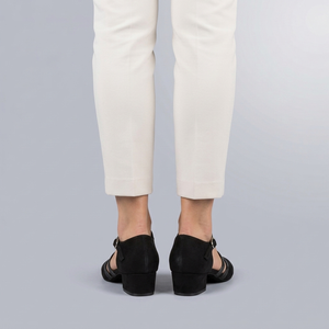 Black Shoes For Women | Dance Ankle Strap Block Heel Black back view worn