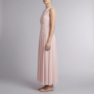 Women's Bridesmaid Dress | Maxi Pleated Gathered Waist Sleeveless Pink side view