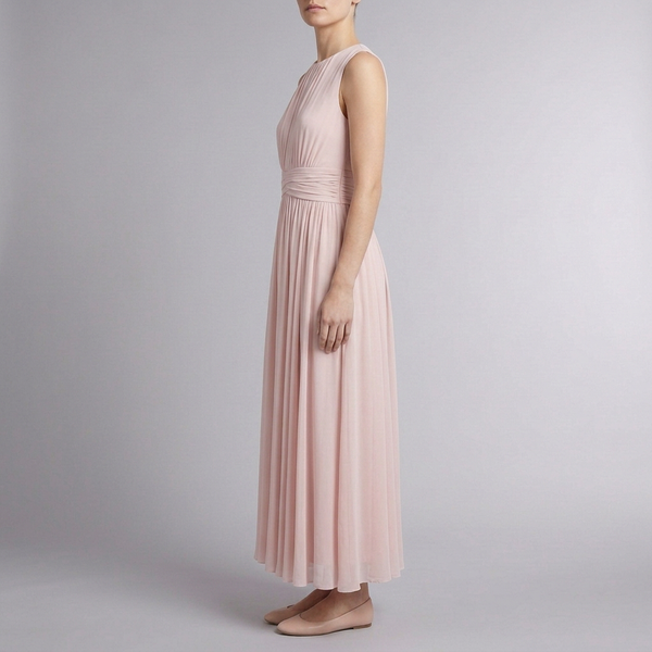 Women's Bridesmaid Dress | Maxi Pleated Gathered Waist Sleeveless Pink side view