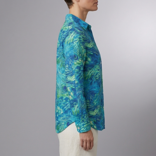 Women's Blouse | Peacock Print Button Front Long Sleeve Multicolour side view