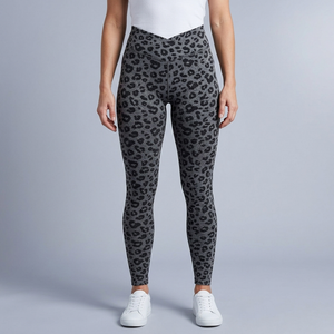 Women's Leggings | Leopard Print Ruched High Waist Grey front view