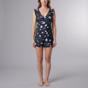 Women's Bathing Suit | Ruffled Sleeve Plunge Front Bouquet front view
