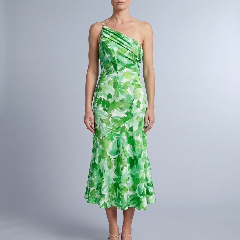 Women's Floral Dress | Maxi One-Shoulder Drape Pink front view
