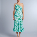 Women's Floral Dress | Maxi One-Shoulder Drape Blue front view