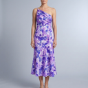 Women's Floral Dress | Maxi One-Shoulder Drape Purple front view