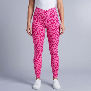 Women's Leggings | Leopard Print Ruched High Waist Pink front view