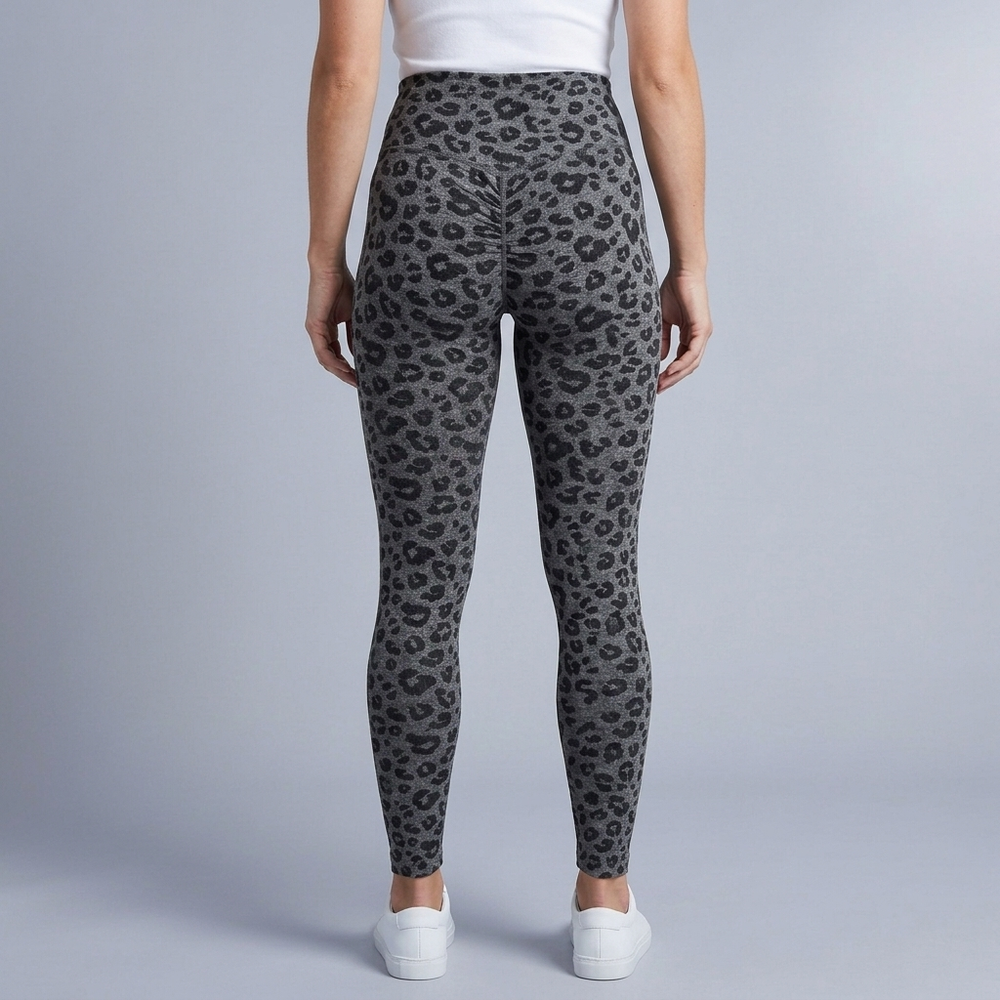 Women's Leggings | Leopard Print Ruched High Waist Grey front view