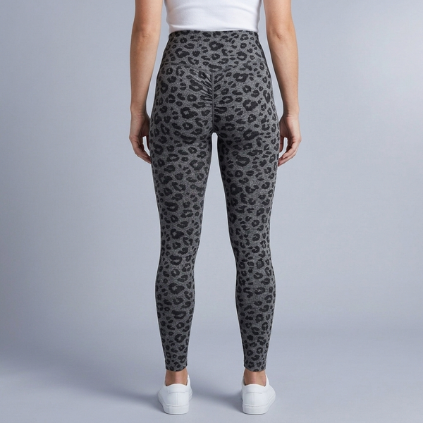 Women's Leggings | Leopard Print Ruched High Waist Grey back view