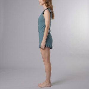 Women's Bathing Suit | Ruffled Sleeve Plunge Front Green side view