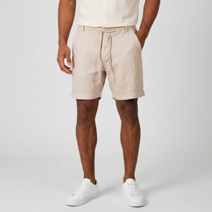 Men's Beach Shorts | Linen Drawstring Elastic Waist Beige front view