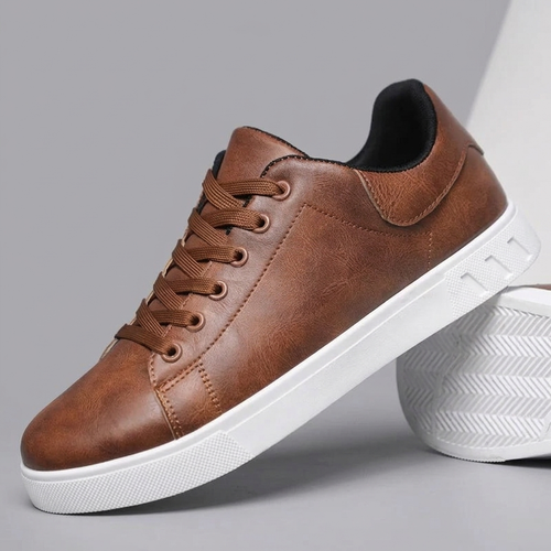 Dress Shoes For Men | Midi Lace-Up Leather Trainers Brown three-quarter front view