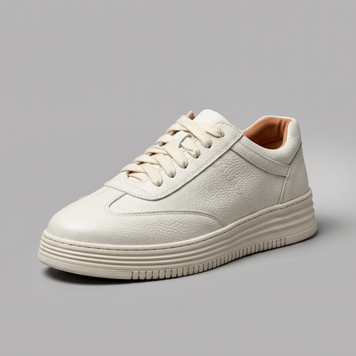White Shoes For Men | Leather Lace-Up Platform three-quarter front view