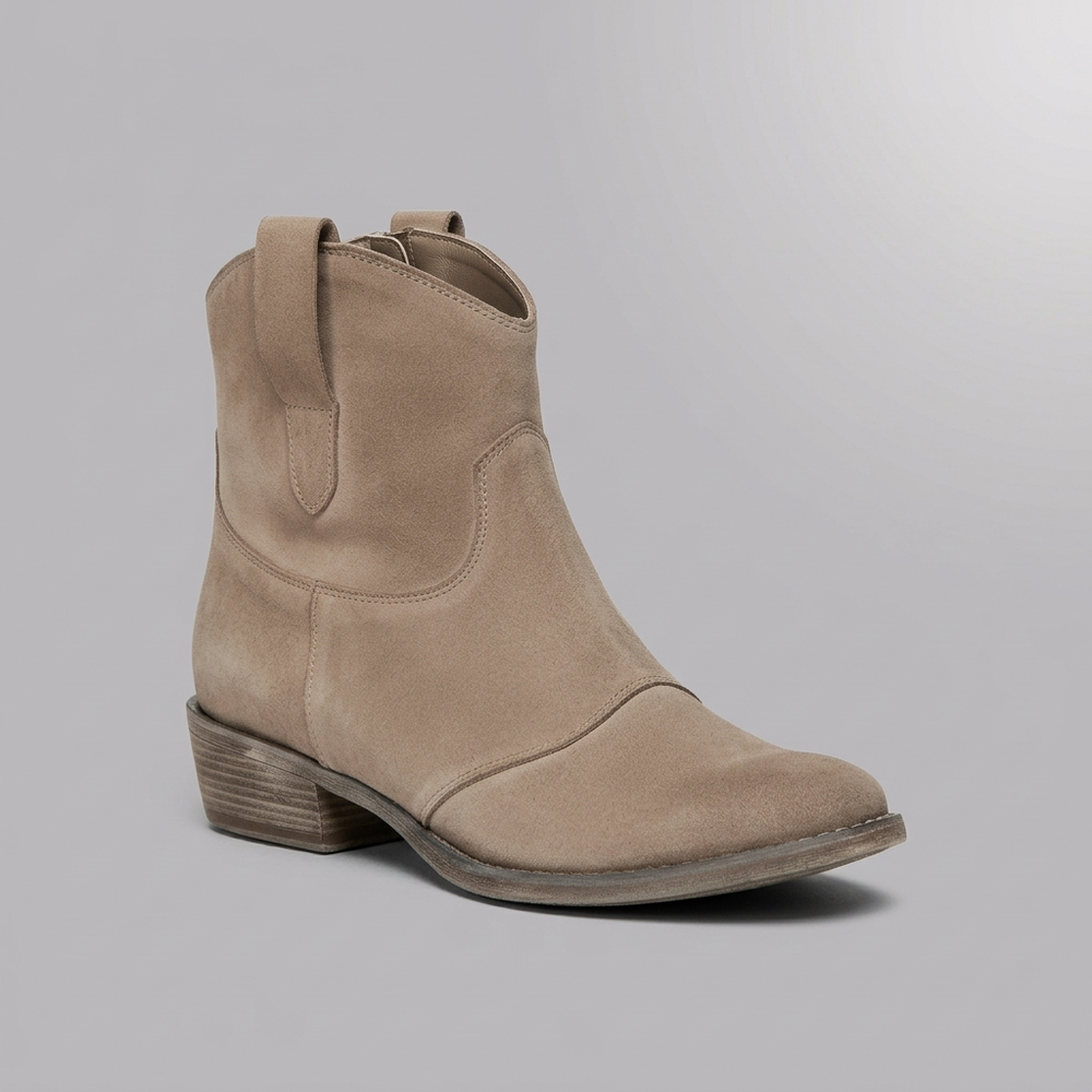Boots For Women | Western Ankle Pull On Block Heel Brown three-quarter front view