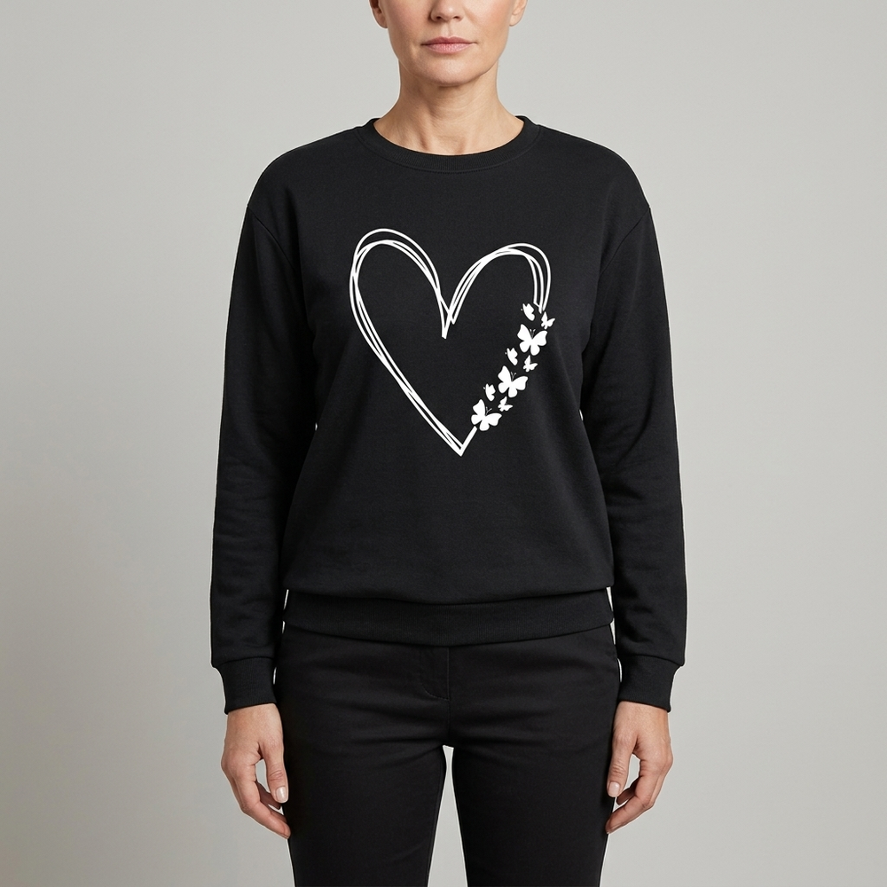 Women's Sweater | Heart Print Crew Neck Long Sleeve front view