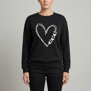 Women's Sweater | Heart Print Crew Neck Long Sleeve front view